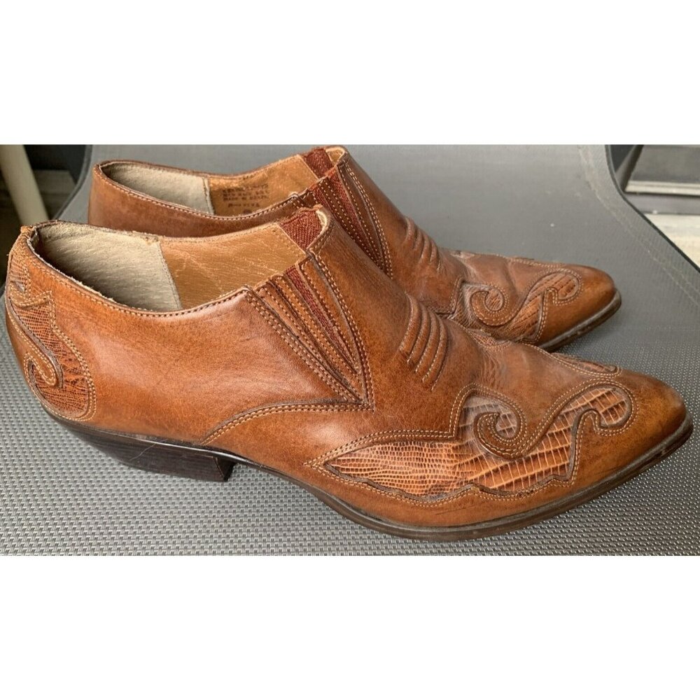 Nine West  Western Cowgrl CHESTNUT BROWN Mixed Leather Ankle Booties Pointed Toe - Picture 5 of 11